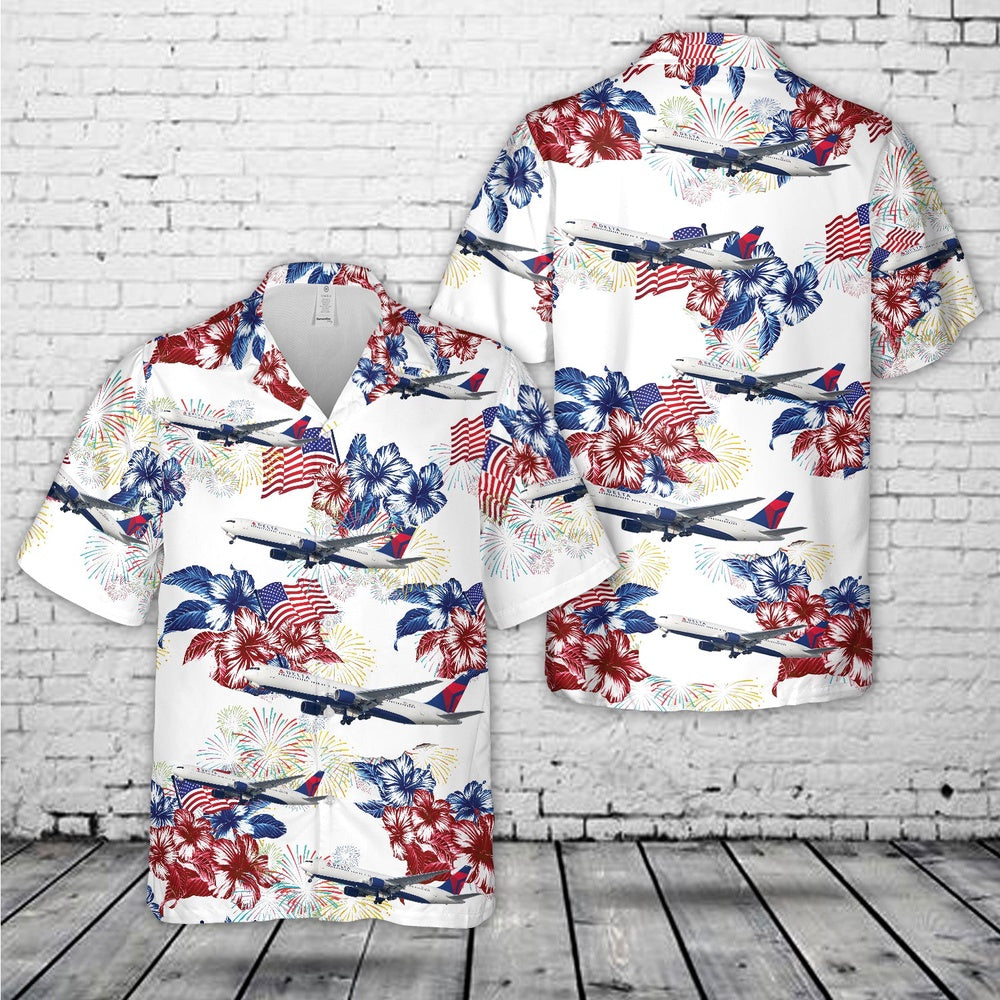4Th Of July Hawaiian Shirts, Delta Airlines 767 4Th Of July Hawaiian Shirt, Military Aloha Shirts