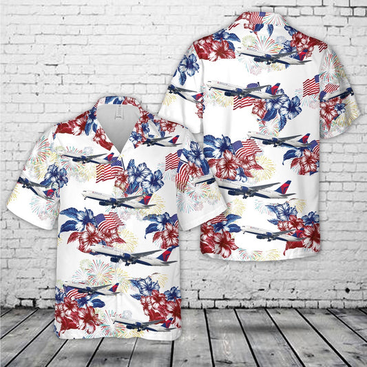 4Th Of July Hawaiian Shirts, Delta Airlines 767 4Th Of July Hawaiian Shirt, Military Aloha Shirts