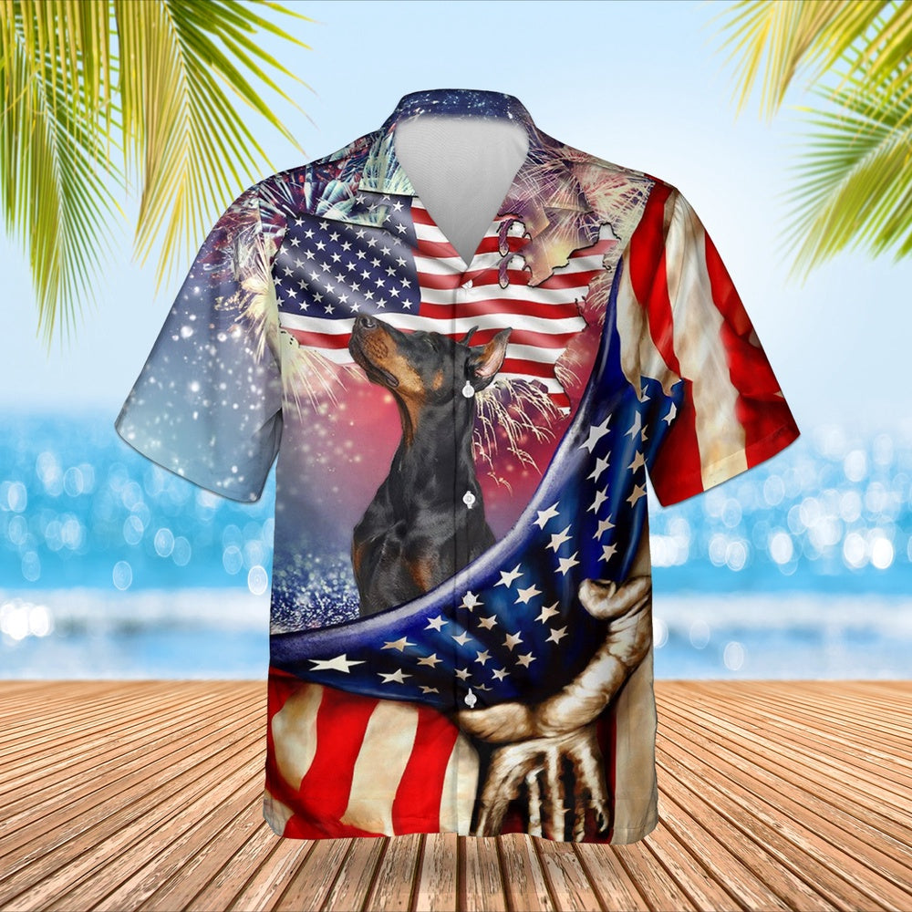 4Th Of July Hawaiian Shirts, Doberman Fourth Of July Hawaiian Shirt USA Flag Doberman Dog July 4Th Button Up Shirt
