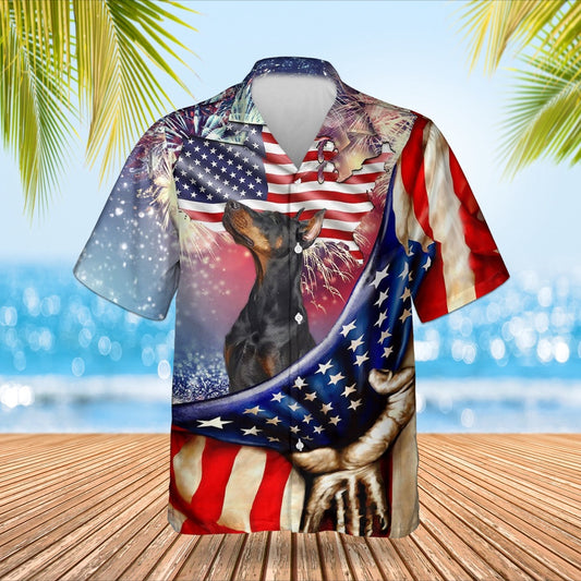 4Th Of July Hawaiian Shirts, Doberman Fourth Of July Hawaiian Shirt USA Flag Doberman Dog July 4Th Button Up Shirt