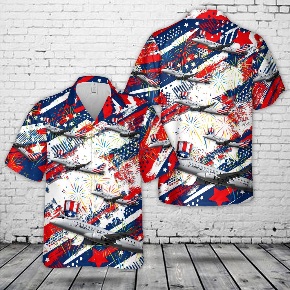 4Th Of July Hawaiian Shirts, Embraer 175 (E175) Envoy Air 4Th Of July Hawaiian Shirt, Military Aloha Shirts