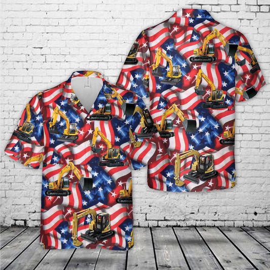 4Th Of July Hawaiian Shirts, Excavator Hawaiian Shirt 4th Of July Hawaiian Shirt, Hawaiian Beach Shirts For Men Women
