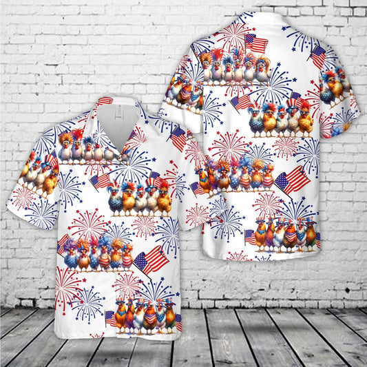 4Th Of July Hawaiian Shirts, Farm Chickens 4th Of July Hawaiian Shirt, Hawaiian Beach Shirts For Men Women