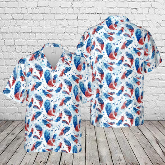4Th Of July Hawaiian Shirts, Feather American 4th of July Hawaiian Shirt, Hawaiian Beach Shirts For Men Women