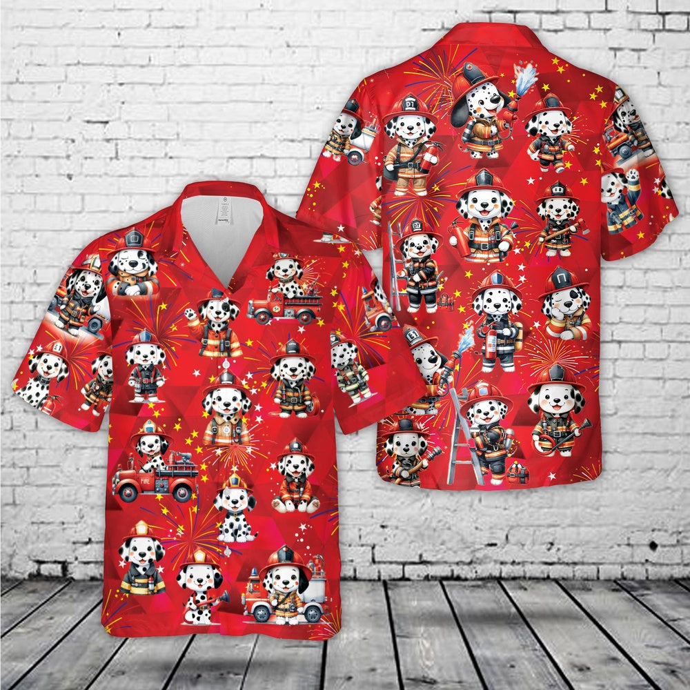 4Th Of July Hawaiian Shirts, Firefighter Dalmatian 4Th Of July Hawaiian Shirt, Hawaiian Firefighter Shirts