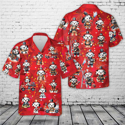 4Th Of July Hawaiian Shirts, Firefighter Dalmatian 4Th Of July Hawaiian Shirt, Hawaiian Firefighter Shirts