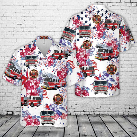 4Th Of July Hawaiian Shirts, Firefighter Fire Truck 1 4Th Of July Hawaiian Shirt, Hawaiian Firefighter Shirts