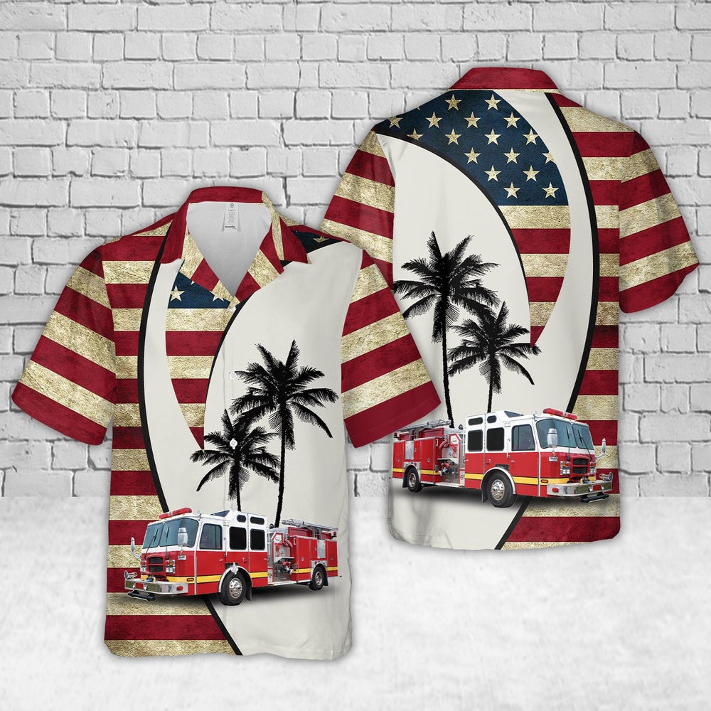 4Th Of July Hawaiian Shirts, Firefighter Fire Truck 3 4Th Of July Hawaiian Shirt, Hawaiian Firefighter Shirts