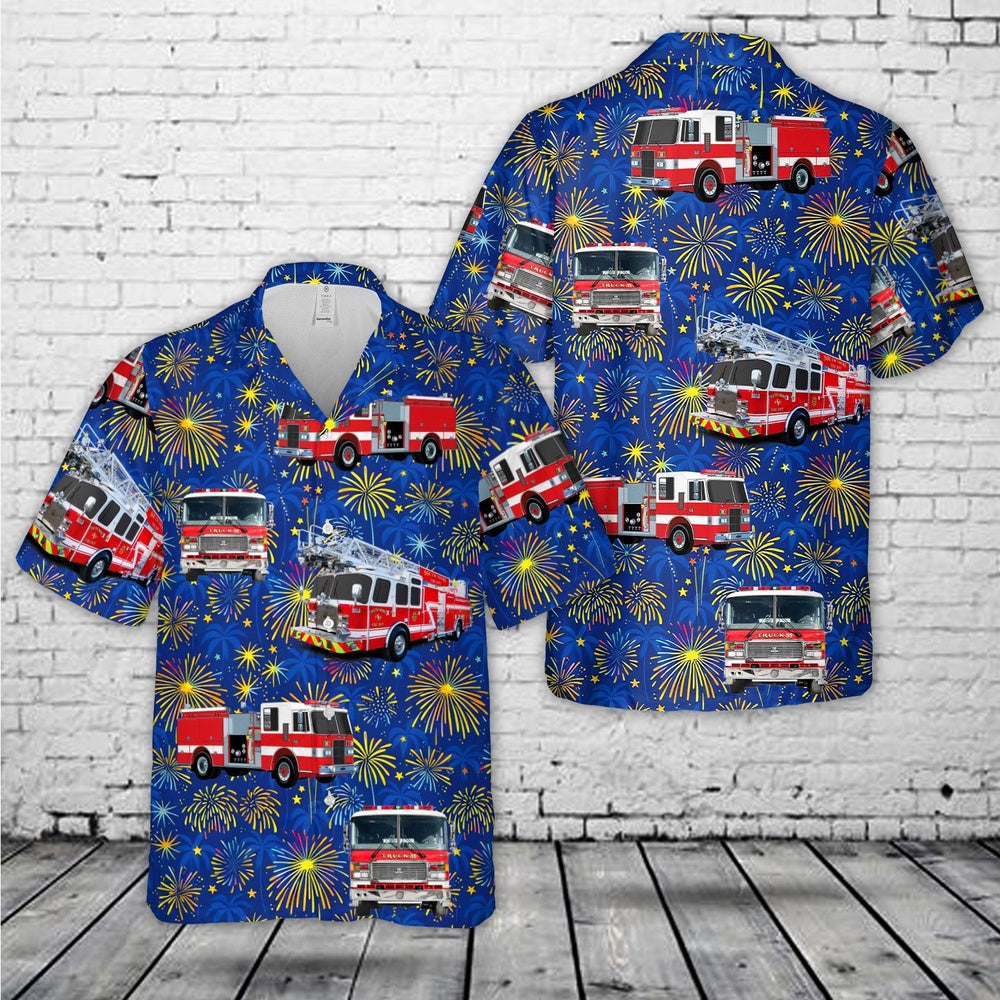 4Th Of July Hawaiian Shirts, Firefighter Fire Truck 4Th Of July Hawaiian Shirt, Hawaiian Firefighter Shirts