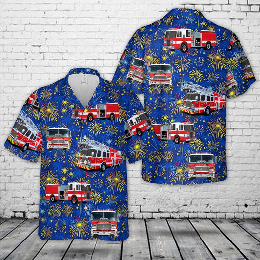 4Th Of July Hawaiian Shirts, Firefighter Fire Truck 4Th Of July Hawaiian Shirt, Hawaiian Firefighter Shirts