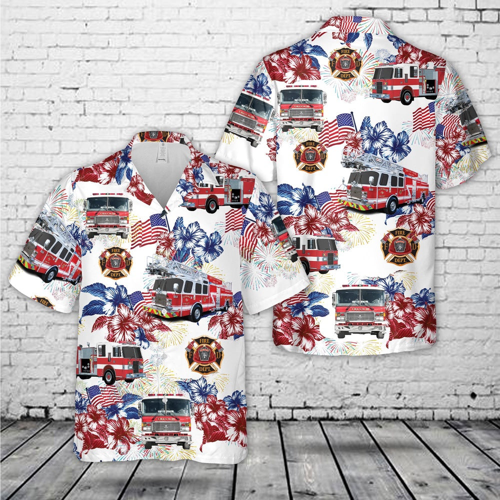 4Th Of July Hawaiian Shirts, Firefighter Fire Truck 5 4Th Of July Hawaiian Shirt, Hawaiian Firefighter Shirts