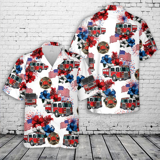 4Th Of July Hawaiian Shirts, Firefighter Fire Truck 6 4Th Of July Hawaiian Shirt, Hawaiian Firefighter Shirts