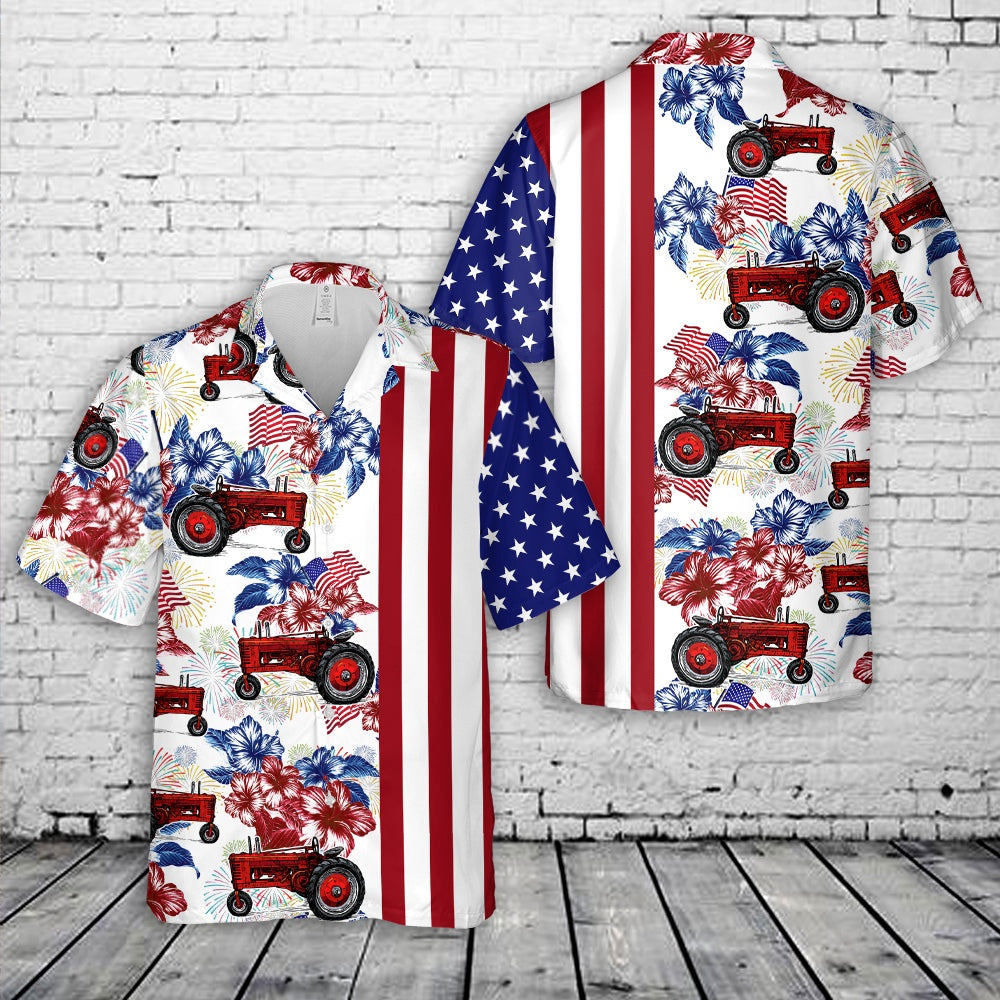 4Th Of July Hawaiian Shirts, Firefighter Fire Truck Flag 4Th Of July Hawaiian Shirt, Hawaiian Firefighter Shirts