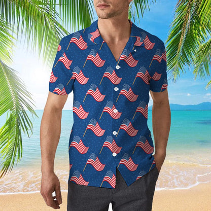 4Th Of July Hawaiian Shirts, Fourth Of July Blue American Flags Hawaiian Shirt Aloha Shirt