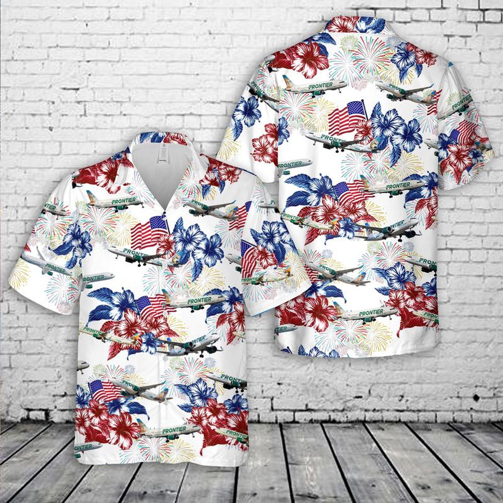 4Th Of July Hawaiian Shirts, Frontier Airlines 4Th Of July Hawaiian Shirt, Military Aloha Shirts