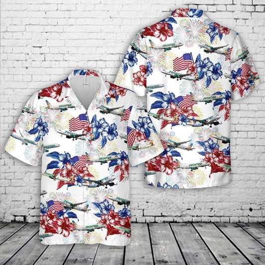 4Th Of July Hawaiian Shirts, Frontier Airlines 4Th Of July Hawaiian Shirt, Military Aloha Shirts