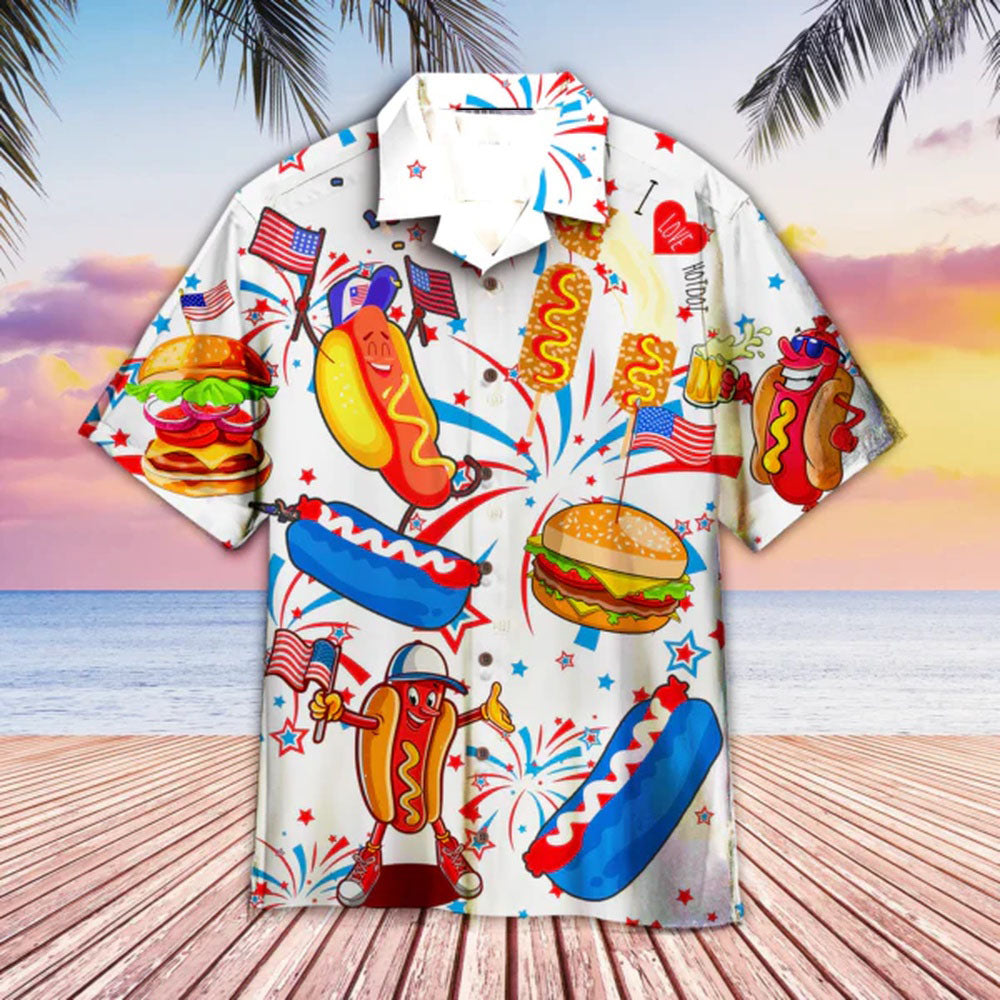 4Th Of July Hawaiian Shirts, Funny American Hot Dog 4Th Of July Independence Day Hawaiian Shirt