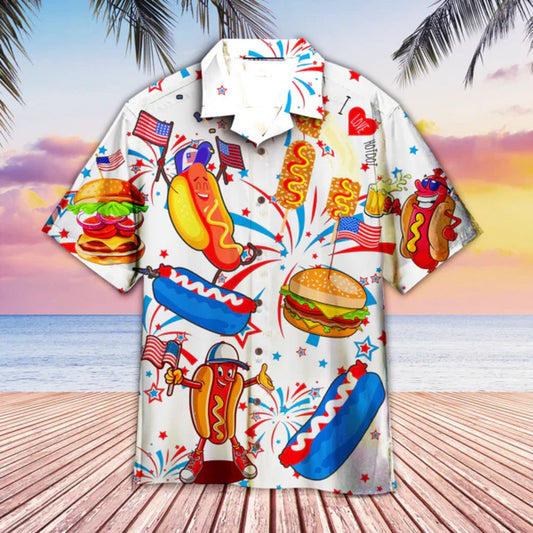 4Th Of July Hawaiian Shirts, Funny American Hot Dog 4Th Of July Independence Day Hawaiian Shirt