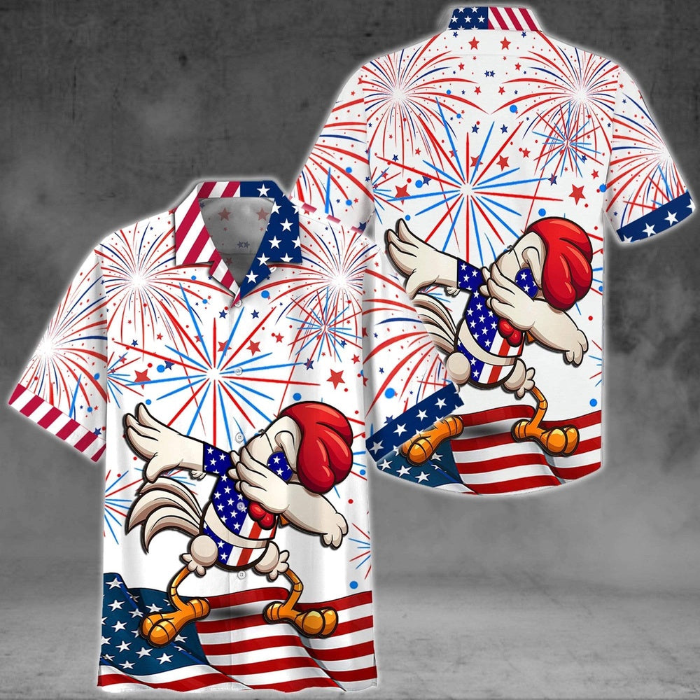 4Th Of July Hawaiian Shirts, Funny Chicken For 4Th July Hawaiian Aloha Shirt, Chicken Lover Hawaiian Shirt For Men & Women Summer Gifts