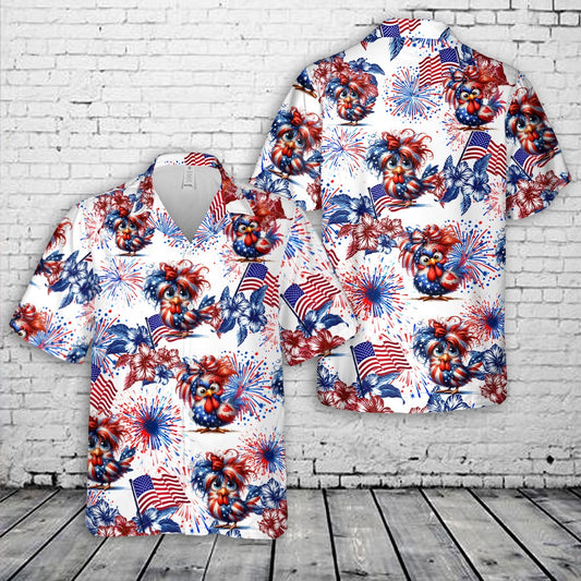 4Th Of July Hawaiian Shirts, Funny US Flag Chicken 4th of July Hawaiian Shirt, Hawaiian Beach Shirts For Men Women