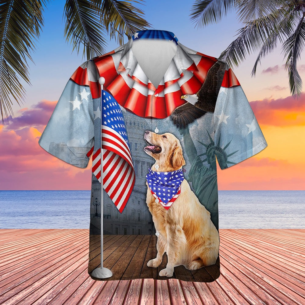 4Th Of July Hawaiian Shirts, Golden Retriever 4Th Of July Hawaiian Shirts Independence Day For Golden Retriever Lovers