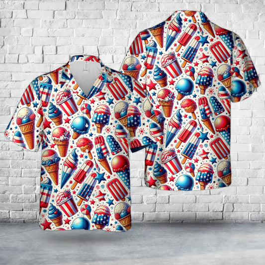4Th Of July Hawaiian Shirts, Ice cream 4th Of July Seamless Hawaiian Shirt, Hawaiian Beach Shirts For Men Women