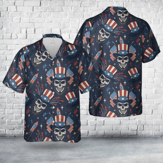 4Th Of July Hawaiian Shirts, Independence Day 4th Of July Skull Hawaiian Shirt, Hawaiian Beach Shirts For Men Women