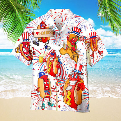 4Th Of July Hawaiian Shirts, Independence Day 4th of July Funny Hot Dog American Flag Aloha Hawaiian Shirts