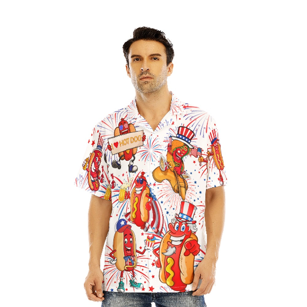 4Th Of July Hawaiian Shirts, Independence Day 4th of July Funny Hot Dog American Flag Aloha Hawaiian Shirts