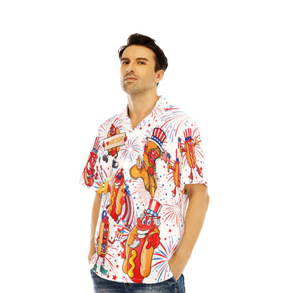 4Th Of July Hawaiian Shirts, Independence Day 4th of July Funny Hot Dog American Flag Aloha Hawaiian Shirts