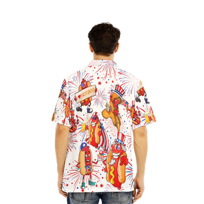 4Th Of July Hawaiian Shirts, Independence Day 4th of July Funny Hot Dog American Flag Aloha Hawaiian Shirts
