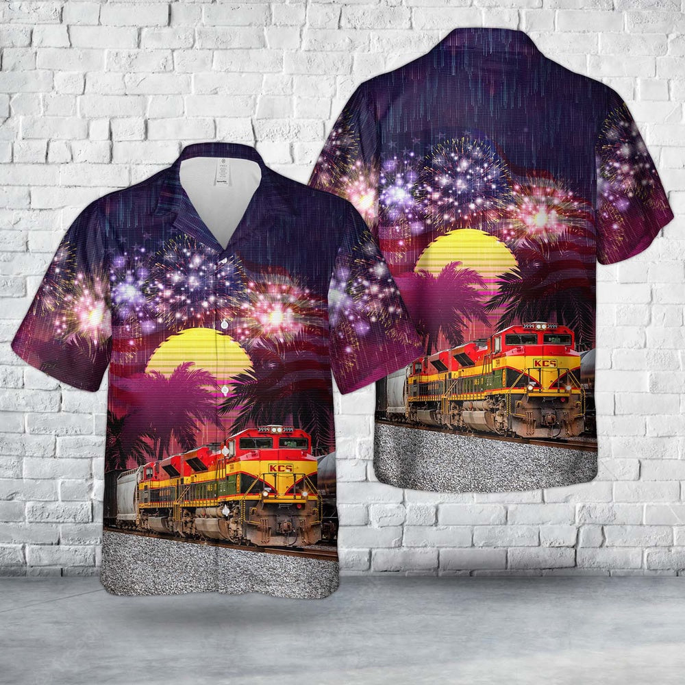 4Th Of July Hawaiian Shirts, Kansas City Southern Railway KCS 3999 EMD SD70ACe 4th Of July Hawaiian Shirt, Hawaiian Beach Shirts For Men Women