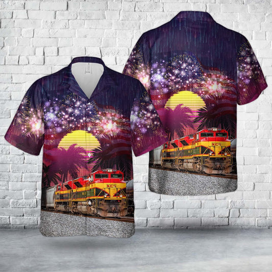 4Th Of July Hawaiian Shirts, Kansas City Southern Railway KCS 3999 EMD SD70ACe 4th Of July Hawaiian Shirt, Hawaiian Beach Shirts For Men Women