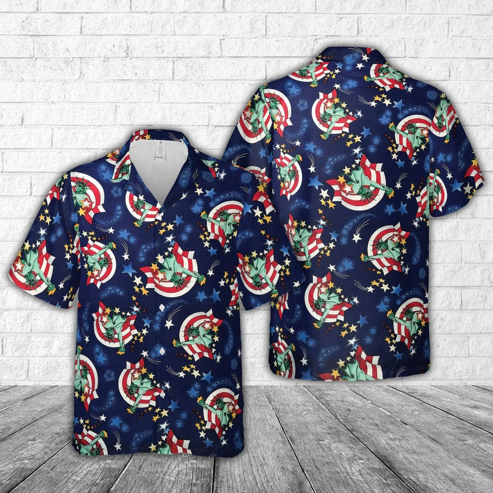 4Th Of July Hawaiian Shirts, Lady Liberty 4Th Of July Hawaiian Shirt, Military Aloha Shirts