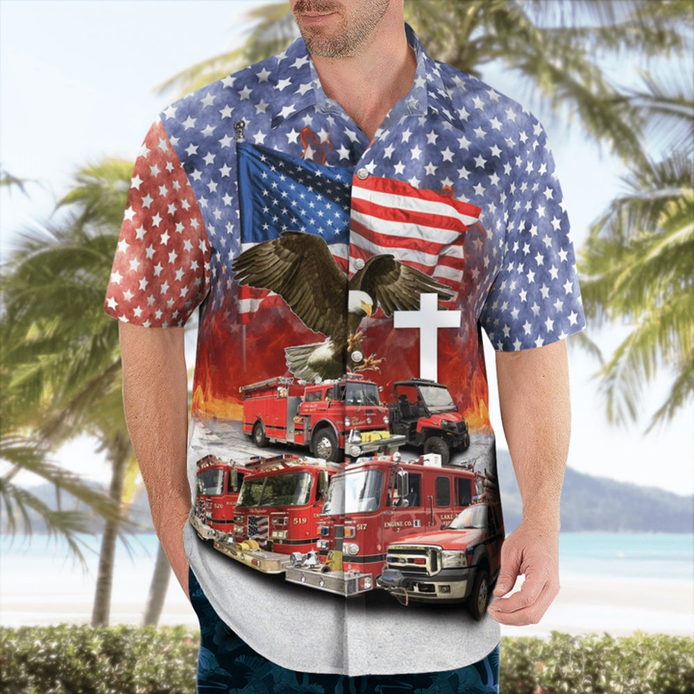 4Th Of July Hawaiian Shirts, Lake Bluff, Illinois, Lake Bluff Fire Department Hawaii Shirts