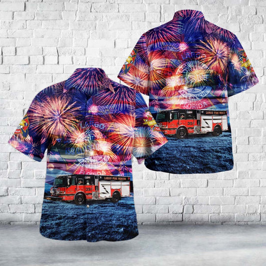 4Th Of July Hawaiian Shirts, Largo Florida Largo Fire Rescue 4Th Of July Hawaiian Shirt, Hawaiian Firefighter Shirts