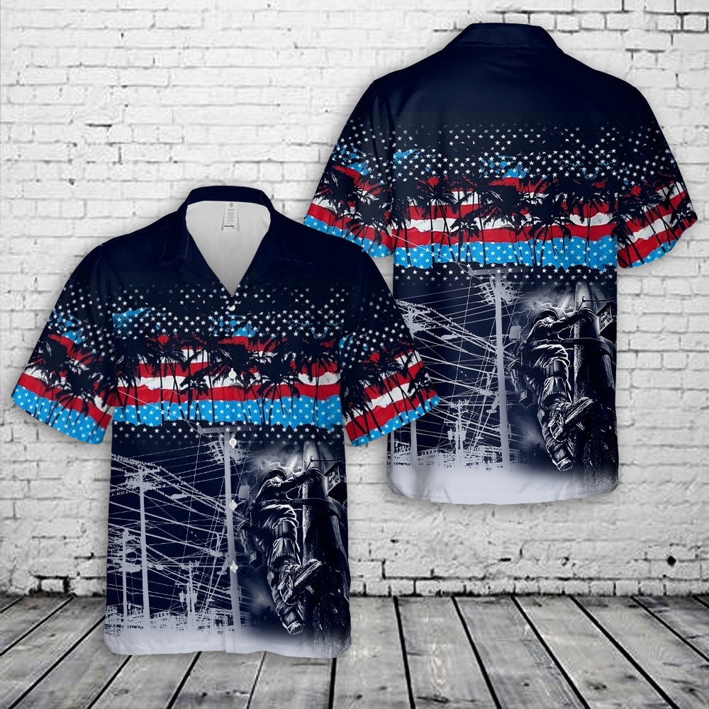 4Th Of July Hawaiian Shirts, Lineman 4Th Of July Hawaiian Shirt, Military Aloha Shirts