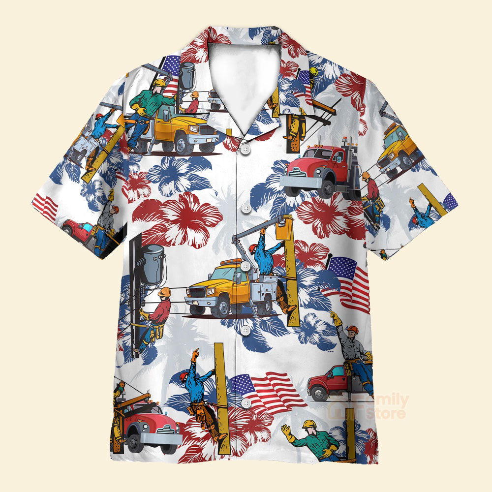 4Th Of July Hawaiian Shirts, Lineman 4Th Of July Hawaiian Shirts