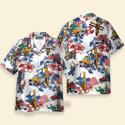 4Th Of July Hawaiian Shirts, Lineman 4Th Of July Hawaiian Shirts