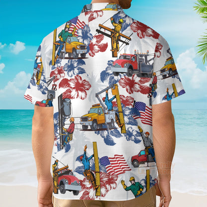 4Th Of July Hawaiian Shirts, Lineman 4Th Of July Hawaiian Shirts