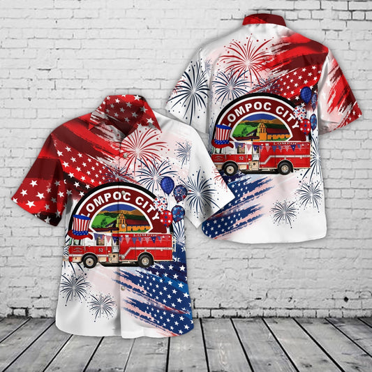 4Th Of July Hawaiian Shirts, Lompoc California Lompoc Fire Department 4Th Of July Hawaiian Shirt, Hawaiian Firefighter Shirts