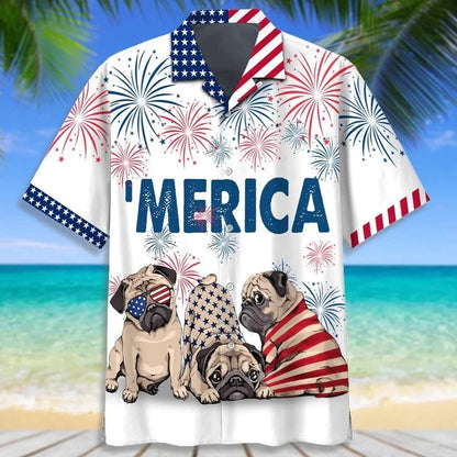 4Th Of July Hawaiian Shirts, Love Pug 4Th Of July Hawaiian Shirts, Independence Day Hawaii Shirt