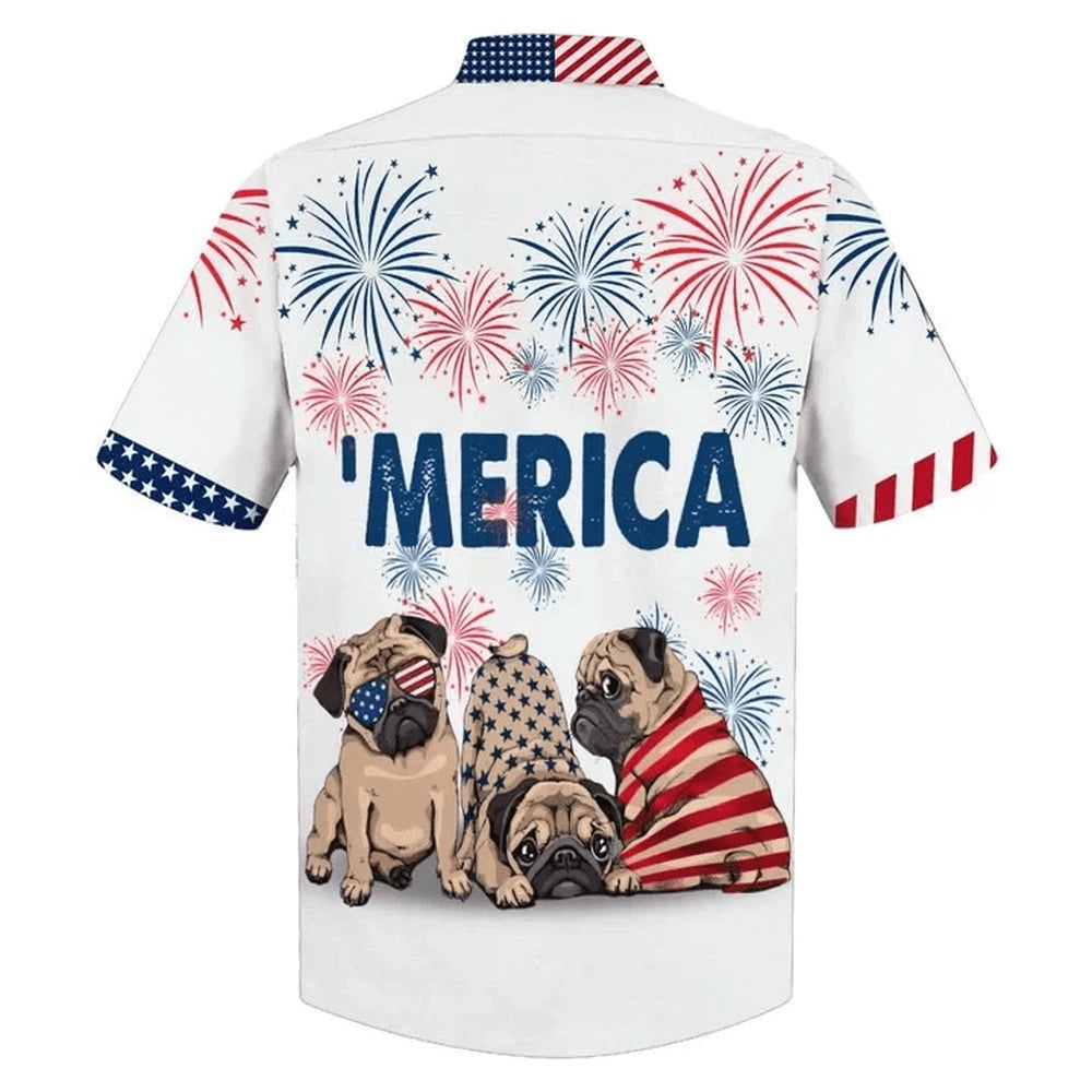 4Th Of July Hawaiian Shirts, Love Pug 4Th Of July Hawaiian Shirts, Independence Day Hawaii Shirt
