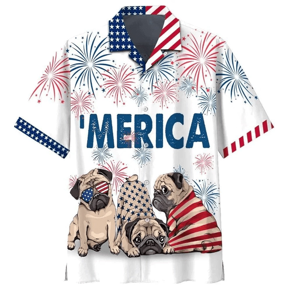 4Th Of July Hawaiian Shirts, Love Pug 4Th Of July Hawaiian Shirts, Independence Day Hawaii Shirt