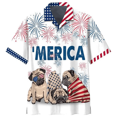 4Th Of July Hawaiian Shirts, Love Pug 4Th Of July Hawaiian Shirts, Independence Day Hawaii Shirt