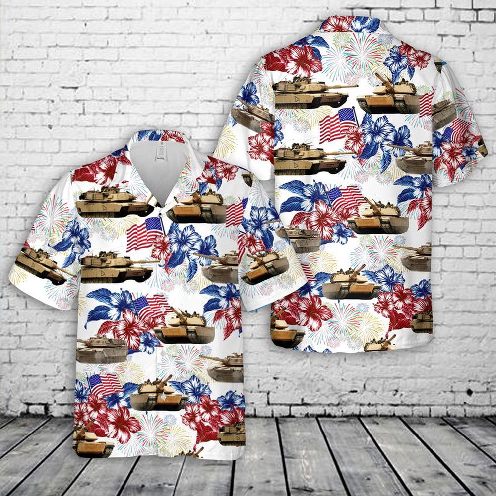 4Th Of July Hawaiian Shirts, M1A1 Abrams Tank 4Th Of July Hawaiian Shirt, Military Aloha Shirts