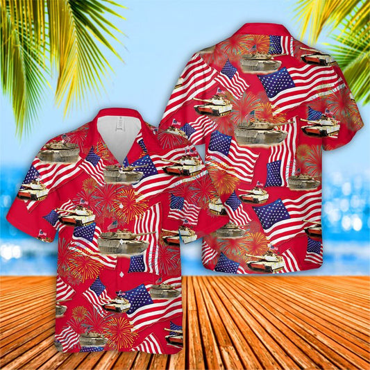 4Th Of July Hawaiian Shirts, M1A1 Abrams Tank 4Th Of July Hawaiian Shirts, Military Aloha Shirts