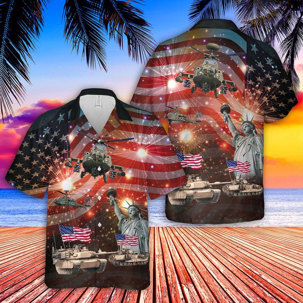 4Th Of July Hawaiian Shirts, M1A2 Abrams And M3 Bradley 4Th Of July Hawaiian Shirt, Military Aloha Shirts