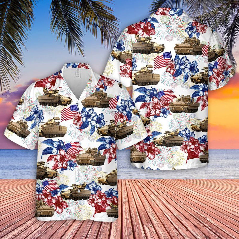 4Th Of July Hawaiian Shirts, M2 Bradley Fighting Vehicle 4Th Of July Hawaiian Shirt, Military Aloha Shirts