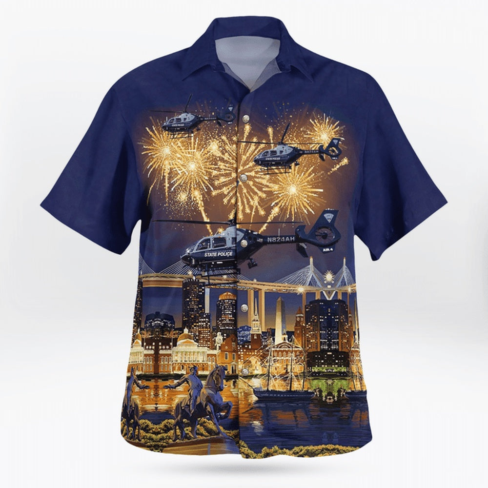 4Th Of July Hawaiian Shirts, Massachusetts State Police Eurocopter Ec 135T2 Hawaii Shirts